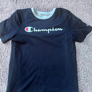 Champion Dark Blue Mesh Short-Sleeve Tee with White Logo Reversible